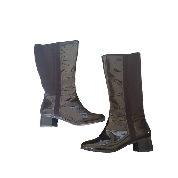 cloudwalkers Shoes - Cloudwalkers Jaime Mixed Media Knee High Tall Boots Brown Size 8.5W zip up low